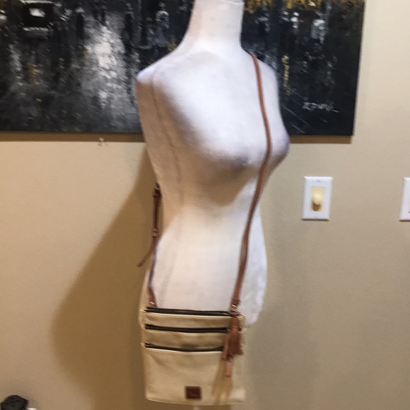 Dooney & Bourke Triple Zip Tassel Ivory & Brown Slim Leather Crossbody Bag - Picture 11 of 12